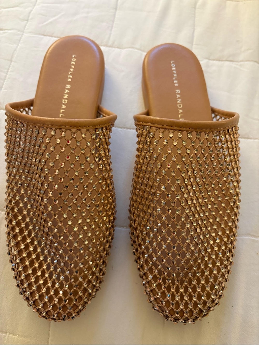 Loeffler Randall Gold Crystal Mesh Slide Mules (never worn)
